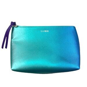 La Mer Green Blue Ambre Cosmetic Make up Travel Bag Full Zip Top New